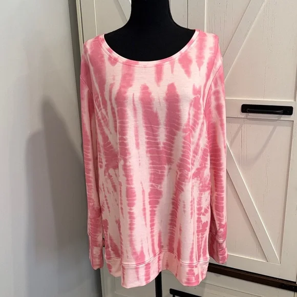 Pink Tie-Dye Long Sleeve Top with cross over straps and peekaboo hole in back - Picture 4 of 11